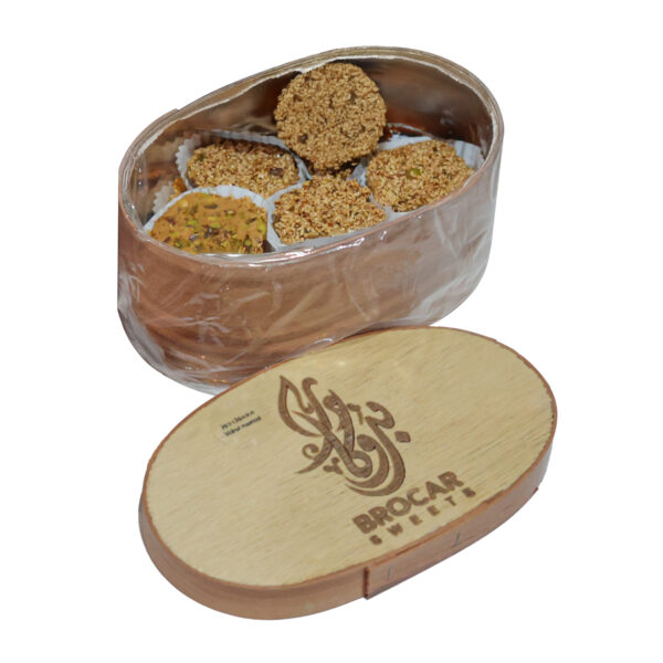 Damascene Barazek "old Days" – 500g | Traditional Syrian Shami Sesame Cookies in Elegant Oval Wooden Box